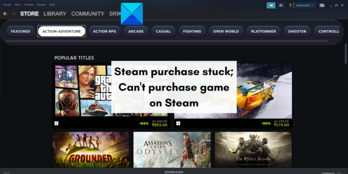Steam pirkums iestrēdzis; Steam nevar nopirkt spēli