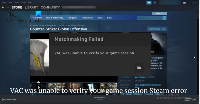 VAC n'a pas pu vérifier votre session de jeu Erreur Steam