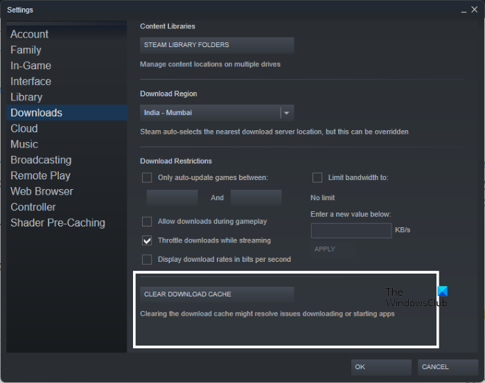 I-clear ang Steam Download Cache