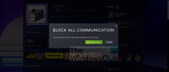 Заблокировать пользователя Steam