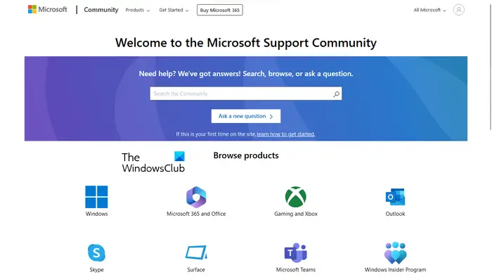 „Microsoft Answers“, „Microsoft Tech Community“.