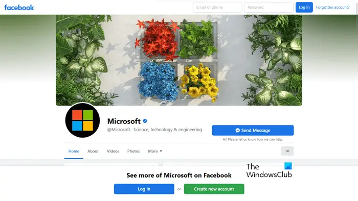 Pàgina oficial de Facebook de Microsoft