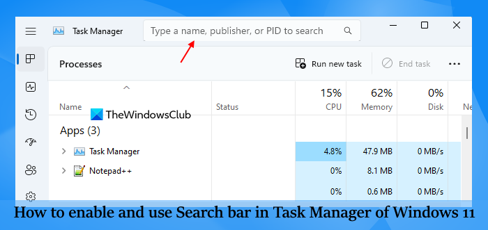 Как да активирате и използвате лентата за търсене в диспечера на задачите на Windows 11