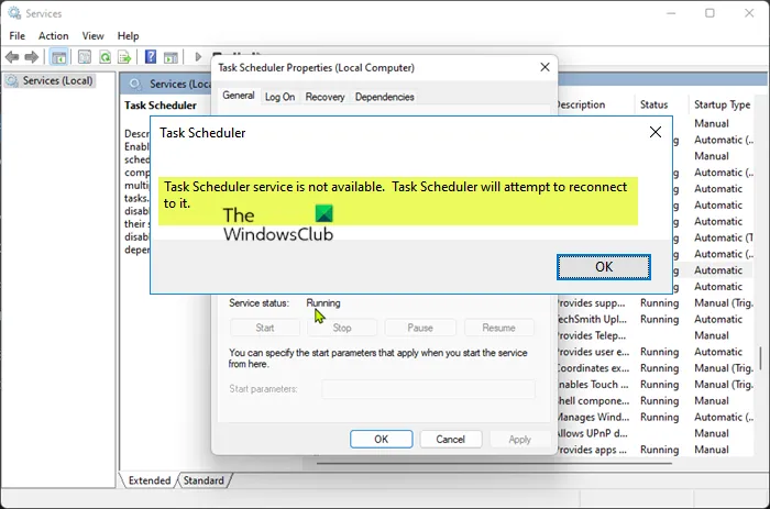 Chyba služby Plánovač úloh není k dispozici ve Windows 11/10