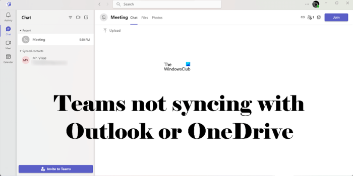 Teams netiek sinhronizēts ar programmu Outlook vai OneDrive