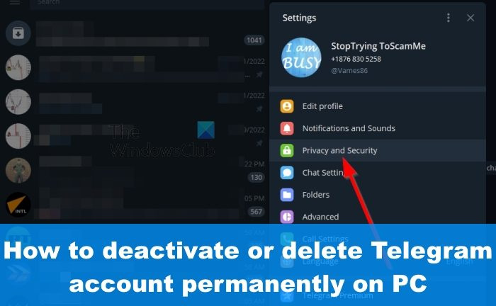 Come disattivare o eliminare definitivamente l'account Telegram su PC