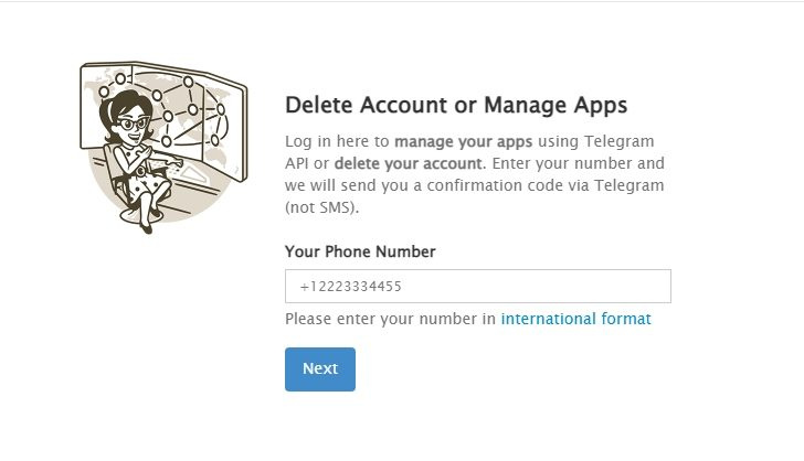 Suprimeix el compte de Telegram o gestiona aplicacions