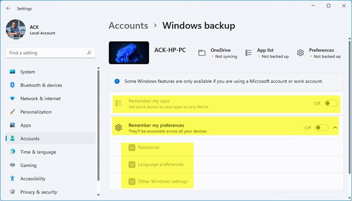 Zabezpečte, aby si Windows 11 pamätal aplikácie, nastavenia, nastavenia