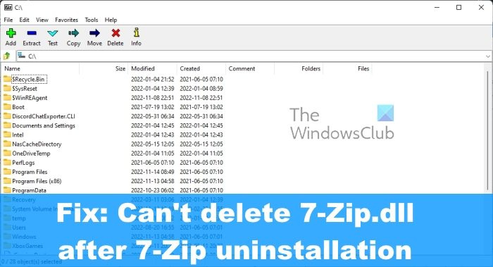Pēc 7-Zip atinstalēšanas nevar noņemt failu 7-Zip.dll