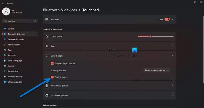 Så här aktiverar eller inaktiverar du nypa för att zooma på Touch Bar i Windows 11/10