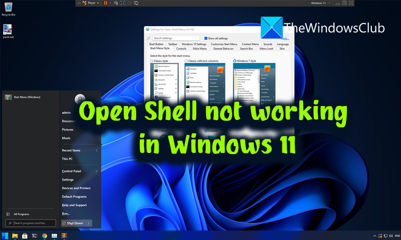Open Shell werkt niet op Windows 11
