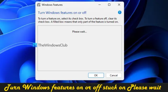 Hidupkan atau matikan ciri Windows yang tersekat Sila tunggu