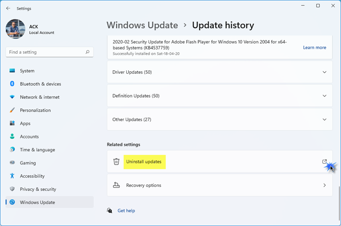 Windows-updates verwijderen in Windows 11