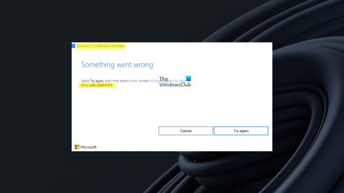 L'assistant de configuration de Windows 11 n'a pas fonctionné, erreur 0x80041010