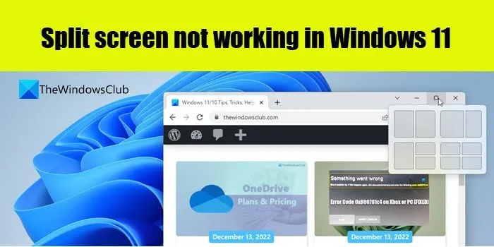 Rozdělená obrazovka nefunguje ve Windows 11