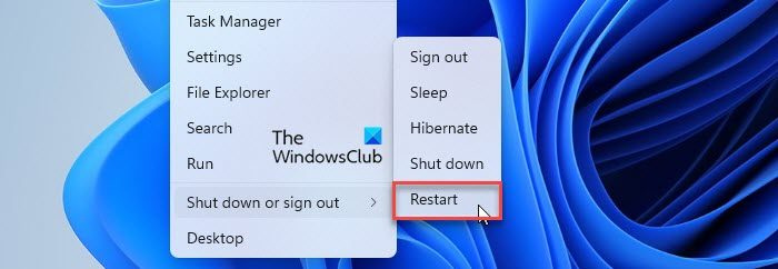   Možnosť Reštartovať Windows v ponuke WinX