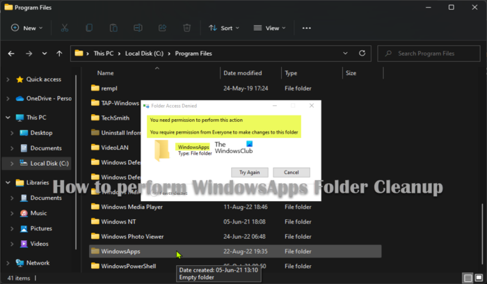 WindowsAppsi kaustade puhastamine operatsioonisüsteemis Windows 11/10
