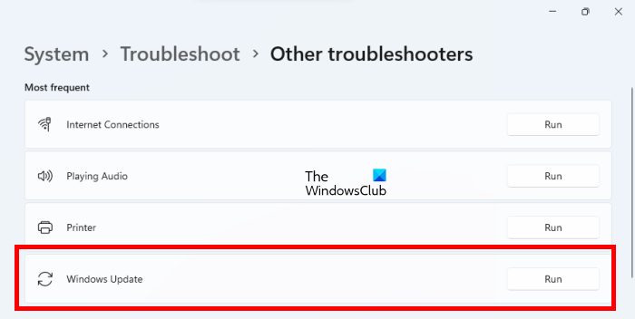Windows अद्यतन समस्या निवारक चलाएँ