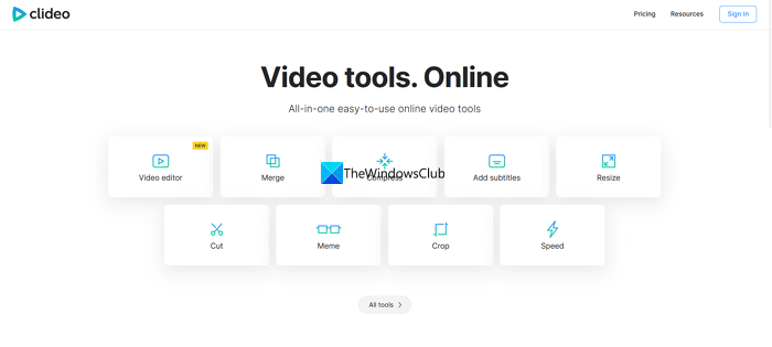 Clideo - bezmaksas video redaktors