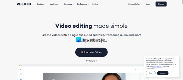 Veed.io - bezmaksas video redaktors
