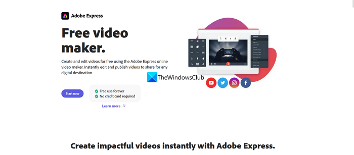 Adobe Express — bezmaksas video redaktors