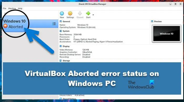 ВиртуалБок је прекинут: ВМ сесија је прекинута на Виндовс рачунару