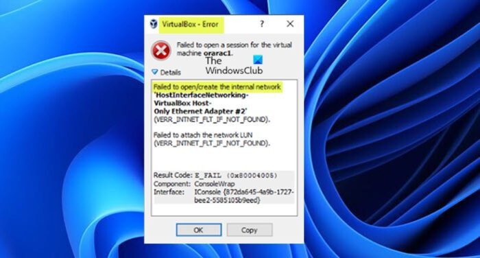 فشل برنامج VirtualBox في فتح / إنشاء الشبكة الداخلية