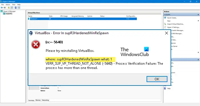 ข้อผิดพลาด VirtualBox ใน supR3HardenedWinReSpawn