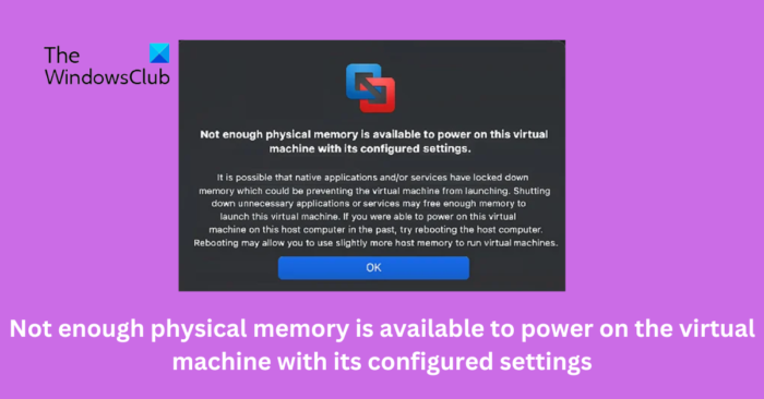 Nav pietiekami daudz fiziskās atmiņas, lai ieslēgtu konfigurēto virtuālo mašīnu.