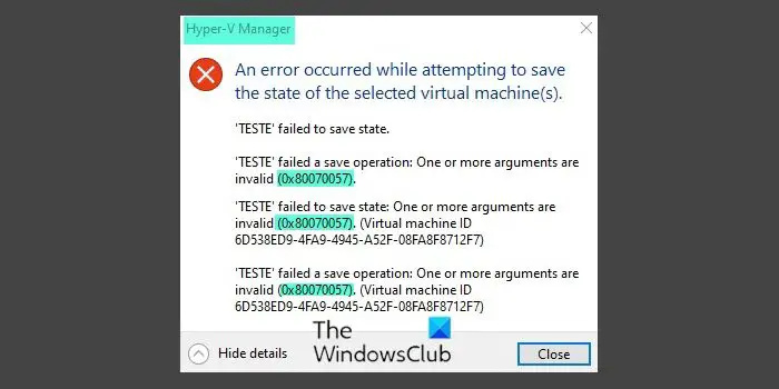 Labojiet 0x80070057 Hyper-V kļūdu datorā ar Windows
