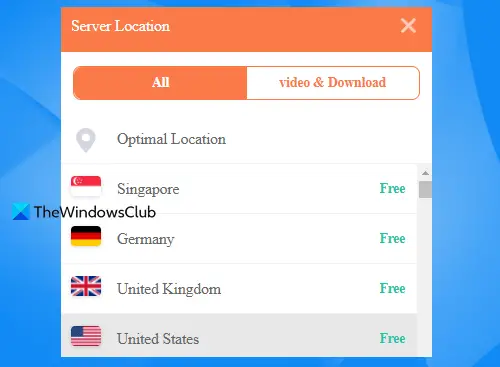   Wijzig de locatie van de VPN-server