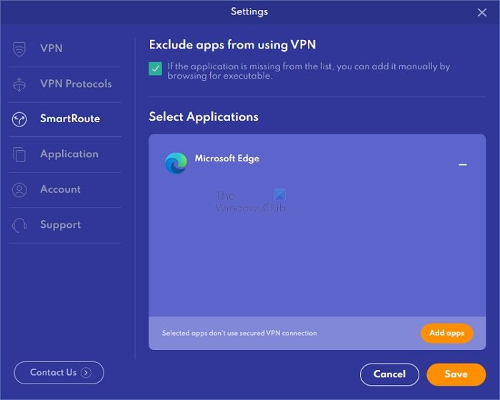 Vylúčte aplikácie z VPN