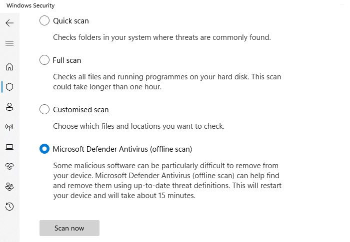Chạy quét phần mềm độc hại với Bảo mật Windows