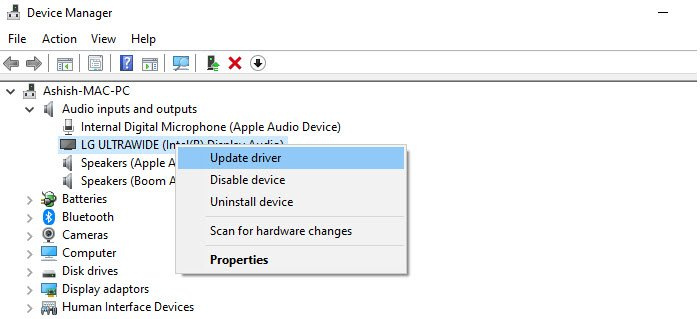 Atualize seu driver de entrada e saída de áudio