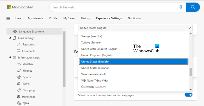 تغيير لغة Windows 11 Widgets