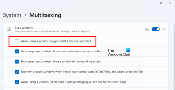   Изключете Snap Assist Windows 11