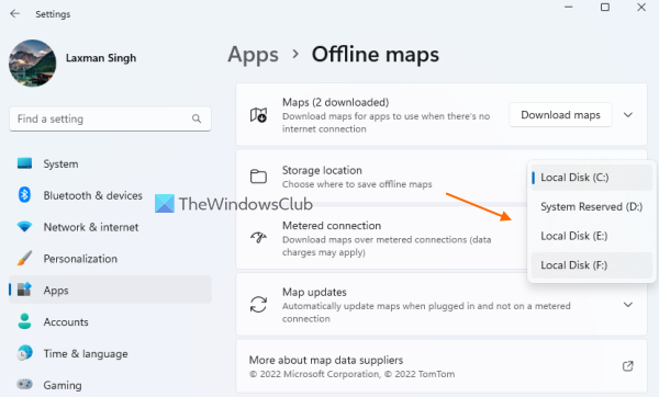 ऐप ऑफ़लाइन मानचित्रों का संग्रहण स्थान सेट करने के लिए