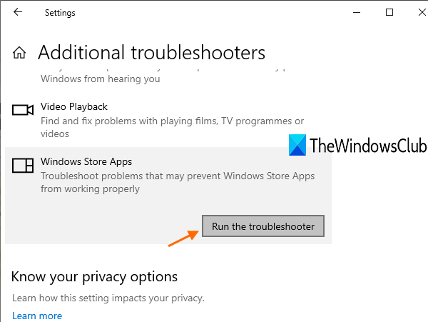 Troubleshooter ng Windows Store Apps - 10