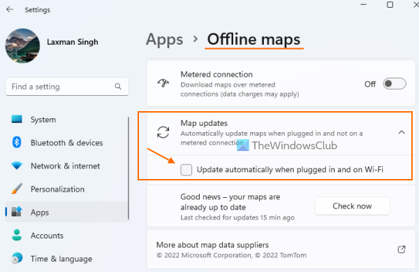 desactivar la actualización automática de la aplicación de configuración de mapas sin conexión