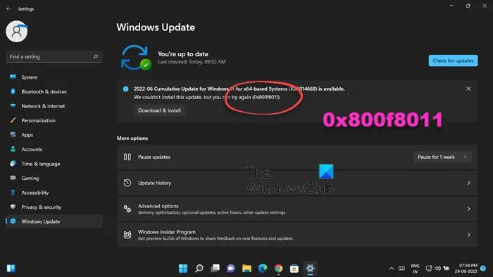 Oprava chyby 0x800f8011 Windows Update Error