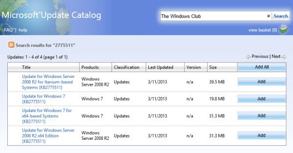 Catàleg de Microsoft Update