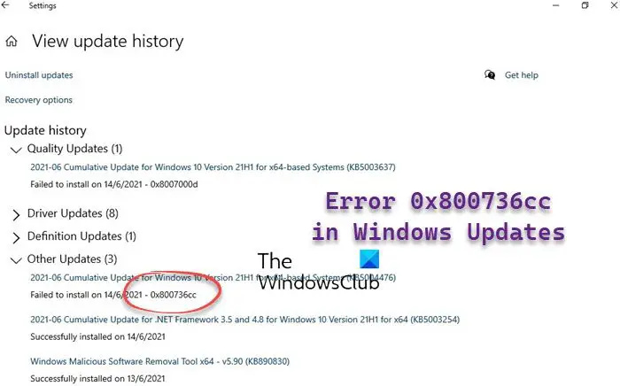 Napraw błąd aktualizacji systemu Windows 11 0x800736cc