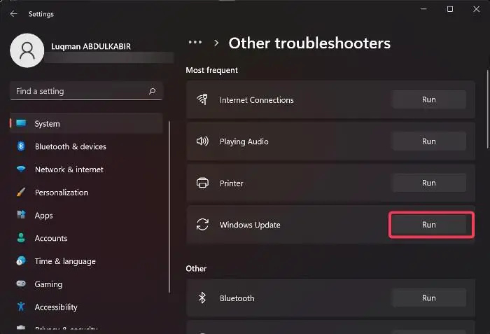   Windows Update Troubleshooter ஐ இயக்கவும்