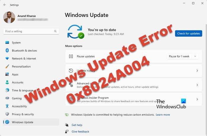 Izlabojiet Windows atjaunināšanas kļūdu 0x8024A004