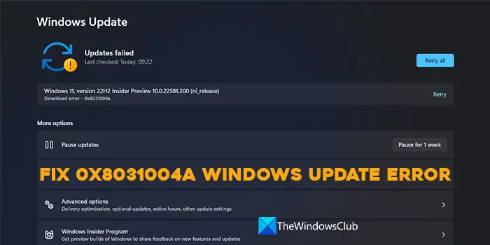 Izlabojiet atjaunināšanas kļūdu 0x8031004a operētājsistēmā Windows 11