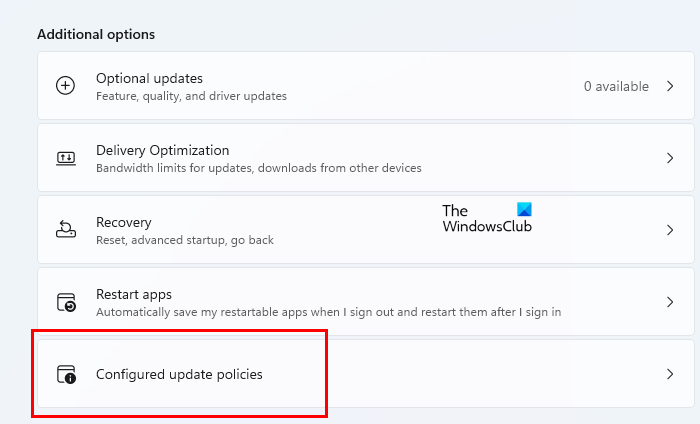 Näytä määritetyt Windows Update -käytännöt Windows 11