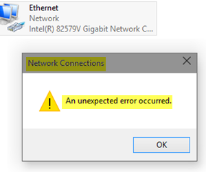 विंडोज 10 के नेटवर्क कनेक्शंस प्रॉपर्टीज में एक अप्रत्याशित त्रुटि हुई