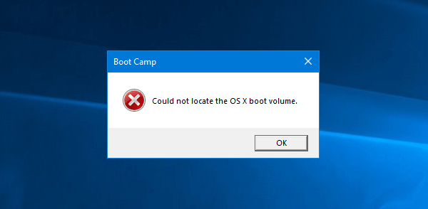 Boot Camp tidak dapat beralih antara Windows dan Mac OS