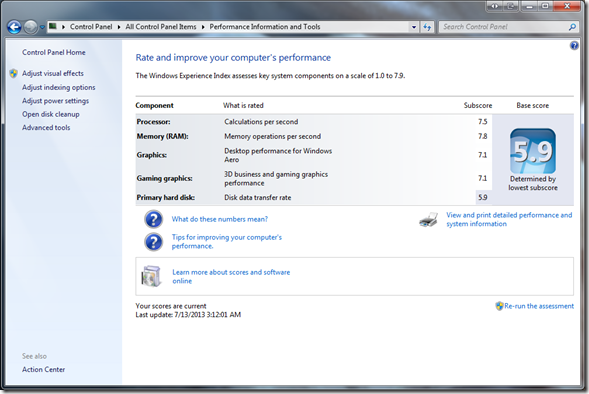 Windows 8.1의 Windows 체험 지수
