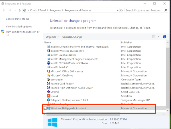 supprimer le dossier Windows10Upgrade
